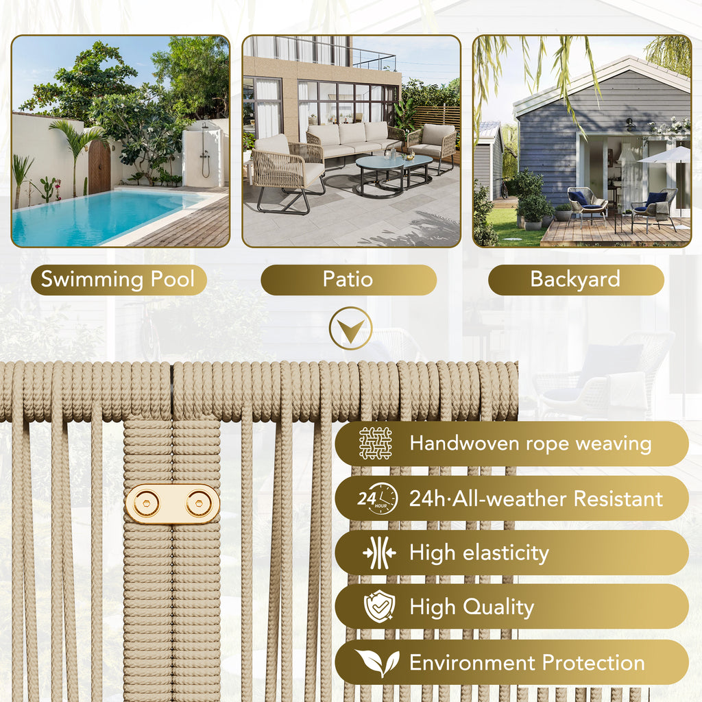 Outdoor Patio&Backyard Furniture Garden Lounge Set, Thick Quality Space Saving Sofas with Glass Coffee Table, Beige