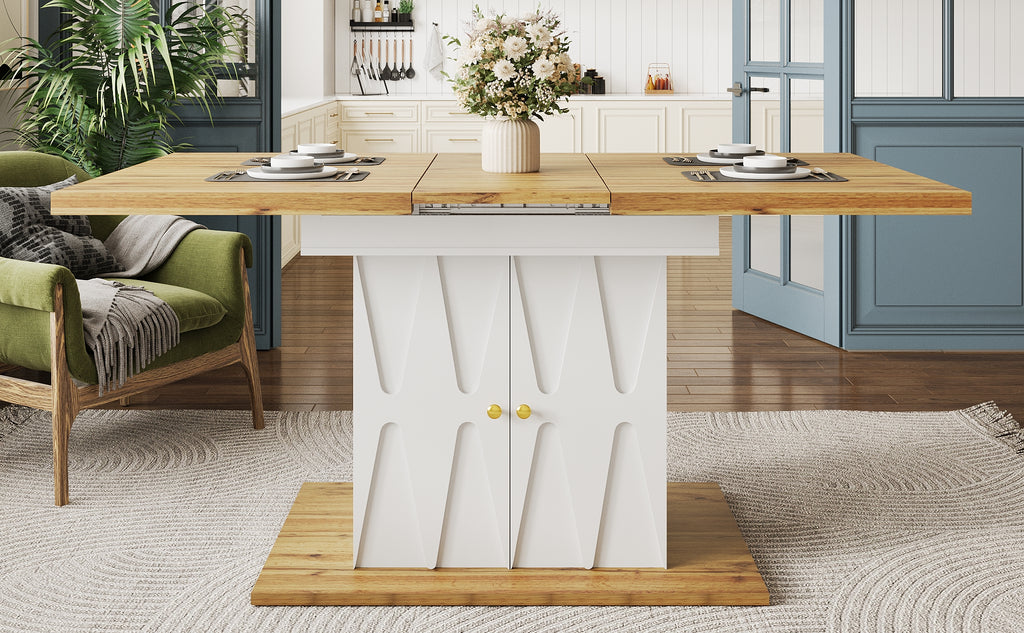 Extendable Dining Table with Relief Pattern - For Kitchen & Living Room, Wood Veneer Finish, Size 110x70x76.5cm (Extends to 140cm)