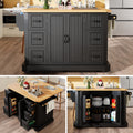 Mobile Kitchen Island Cart on Wheels - Cabinet with 2 Doors & 6 Drawers, Adjustable Width 45-75cm, White/Black
