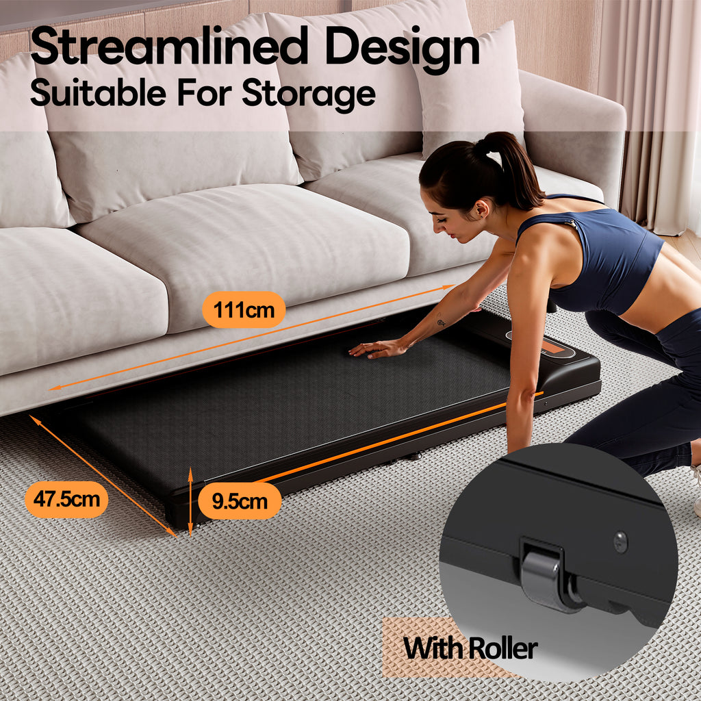 Folding Under Desk Walking Pad Treadmill with Adjustable Incline, 1-6 km/h Low Noise for Home & Office, LED Display, Magnetic Remote Control, Transport Wheels & Plug, Black.