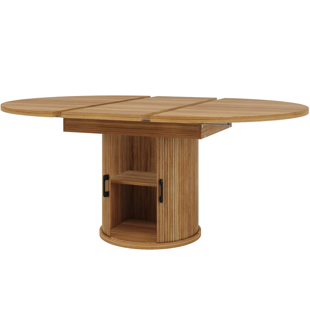 Extendable dining table, dining room table, kitchen table, balcony table, extendable table top Round dining table, extends to oval, 118–158 cm, seats up to 6 people, walnut/black