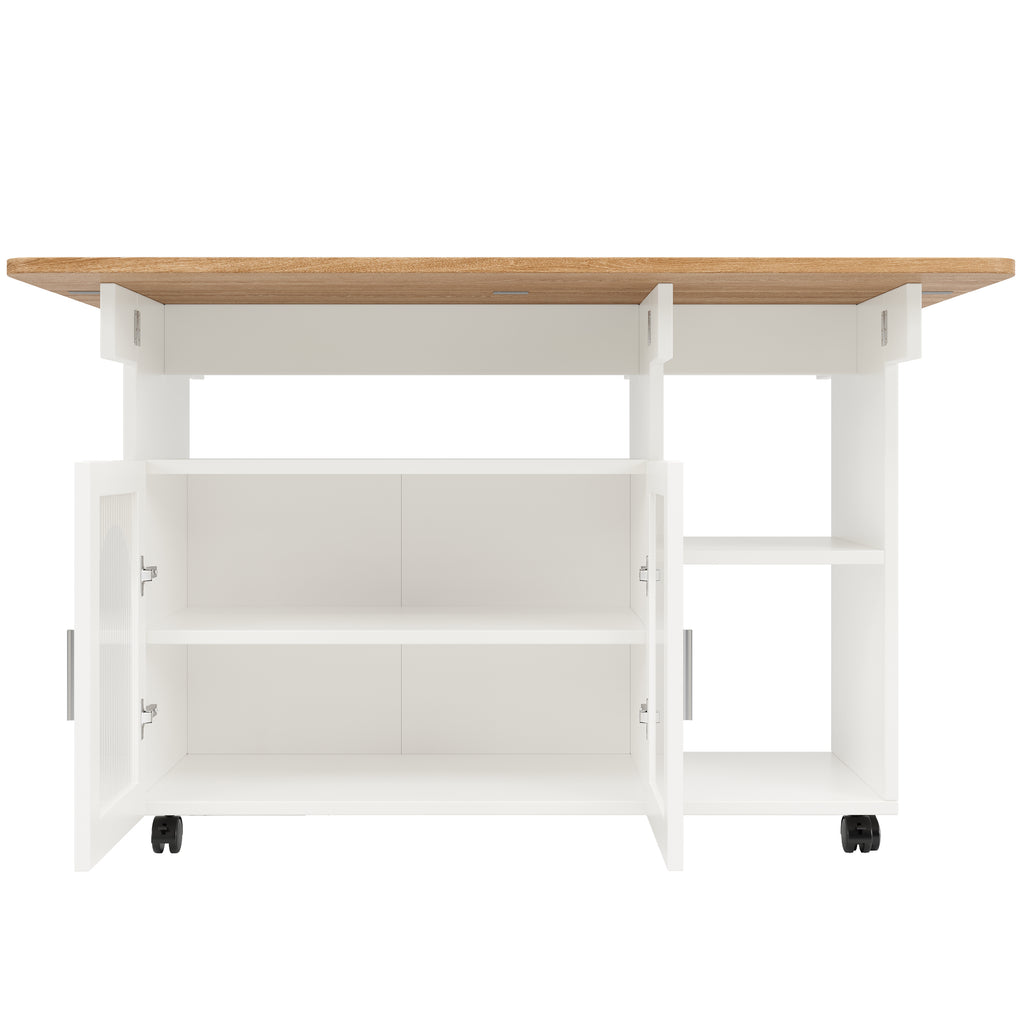 Kitchen island, kitchen cabinet, removable serving trolley, buffet cabinet, dining trolley with wood grain, buffet cabinet, multifunctional dining table with storage space, White