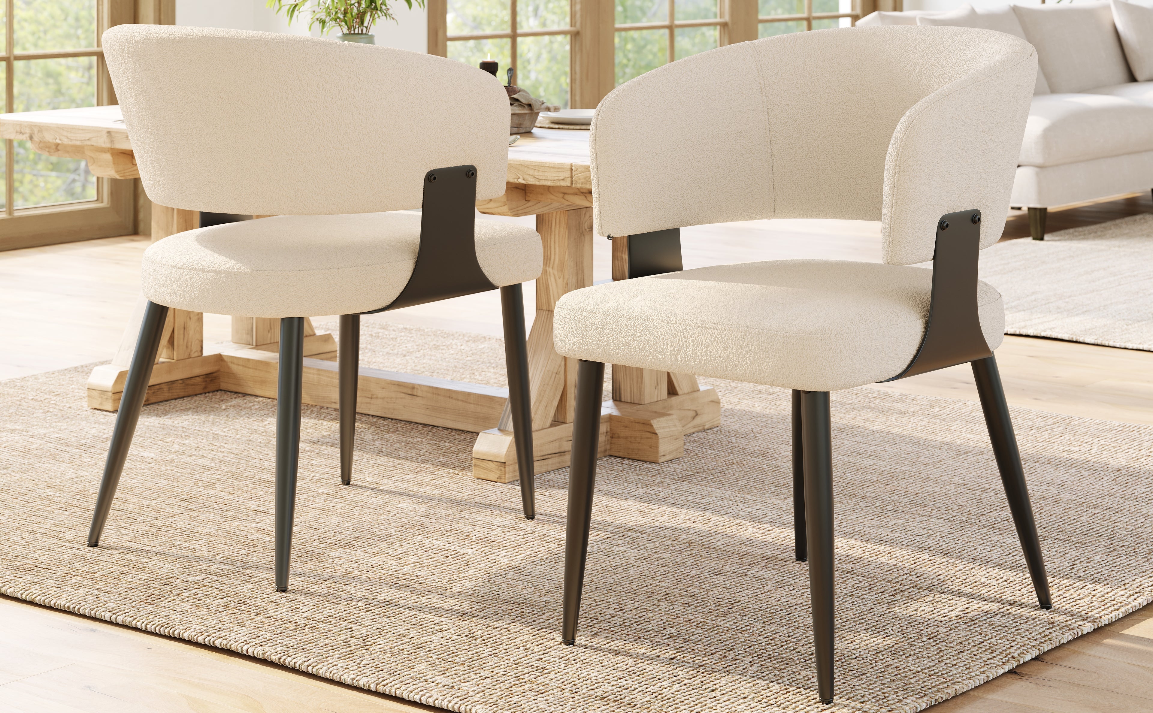 Modern Dining Chairs set of 2,Dining Room Chairs with Metal Legs – Upholstered Fabric Dining Room Chairs with Curved Backrest, Soft Cushion Seat, and Sturdy Metal Frame