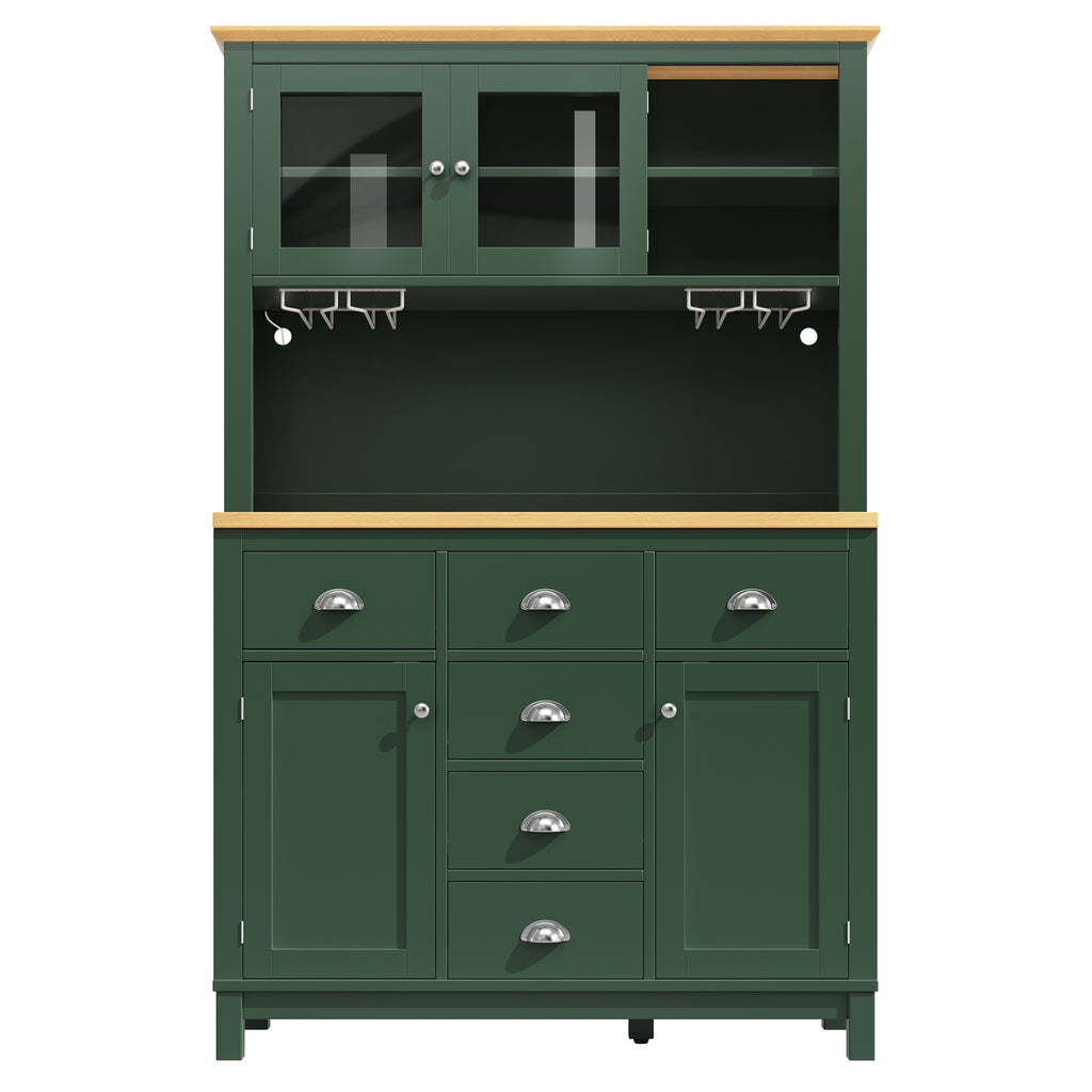 Sideboard / Storage Cabinet / Kitchen Cabinet / Buffet Cabinet, 104x40x180cm, Farmhouse Style, 5 Doors, with LED Light Strip & Drink Holders, Green/White