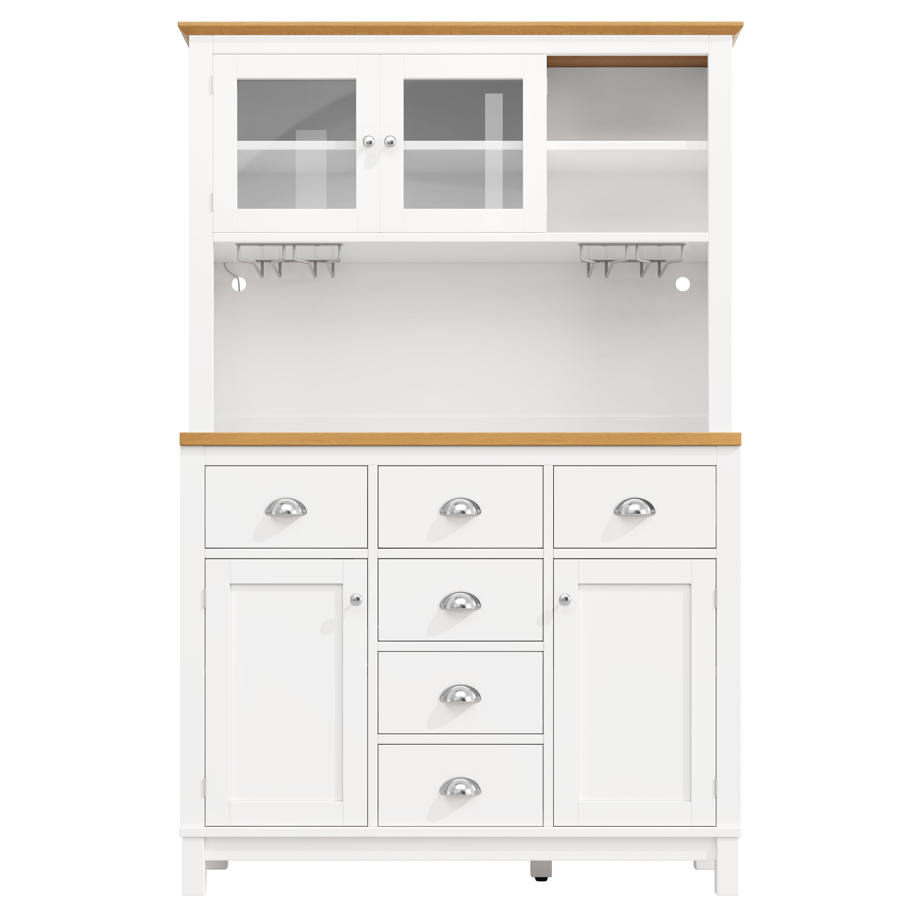 Sideboard / Storage Cabinet / Kitchen Cabinet / Buffet Cabinet, 104x40x180cm, Farmhouse Style, 5 Doors, with LED Light Strip & Drink Holders, Green/White