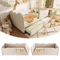 Upholstered Bed Daybed 90 x 190 cm, 3FT Single Bed with Pull out Trundle, Sofa Bed For Adults and Children, Single Daybed With Slatted Frame, Linen, Beige (No Mattress)