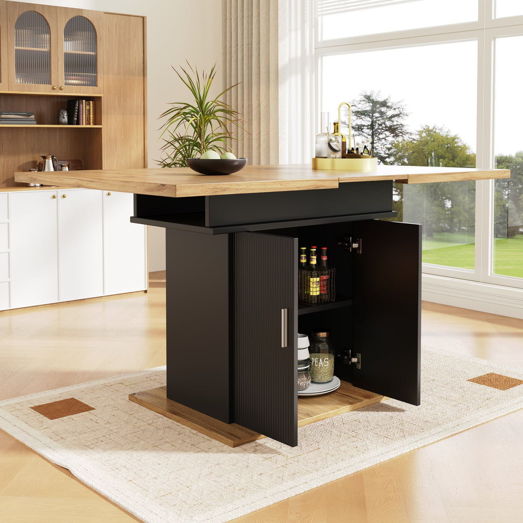 Telescopic dining table (140×70cm), extendable dining table with storage shelf, space-saving kitchen table, dining table with three shelves, extendable dining table for kitchen and living room, natura