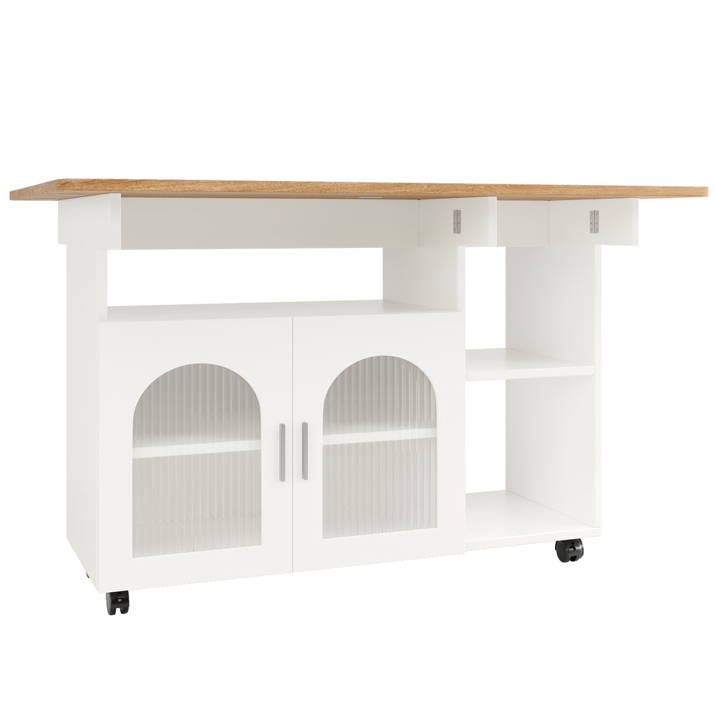 Kitchen island, kitchen cabinet, removable serving trolley, buffet cabinet, dining trolley with wood grain, buffet cabinet, multifunctional dining table with storage space, White