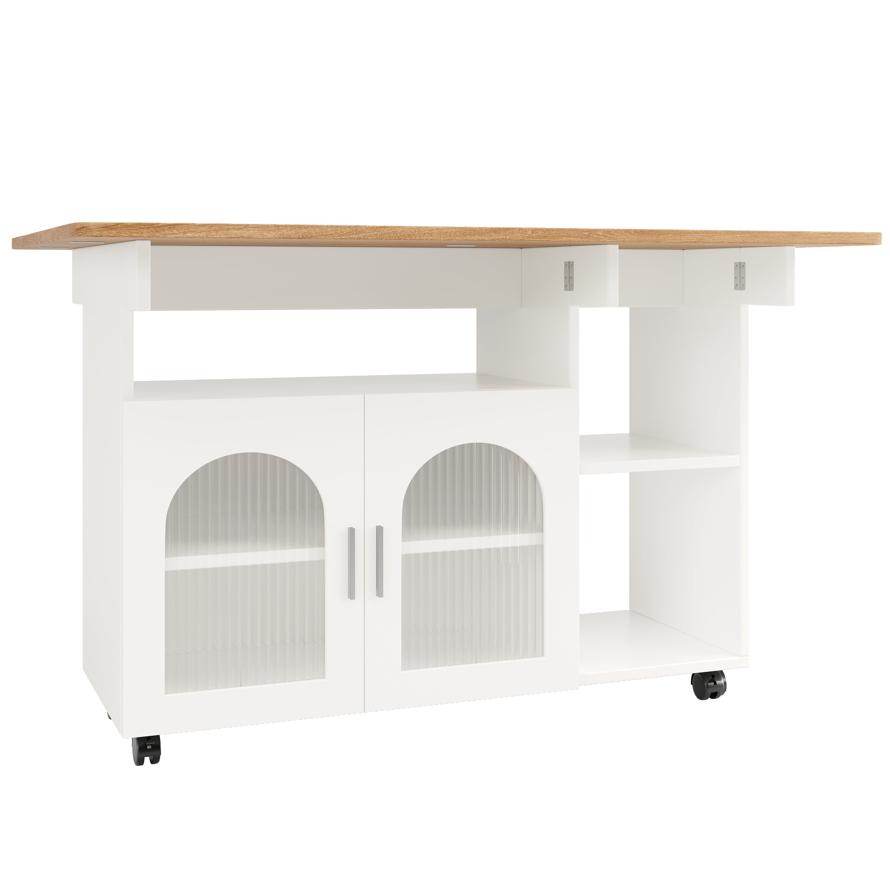 Kitchen island, kitchen cabinet, removable serving trolley, buffet cabinet, dining trolley with wood grain, buffet cabinet, multifunctional dining table with storage space, White