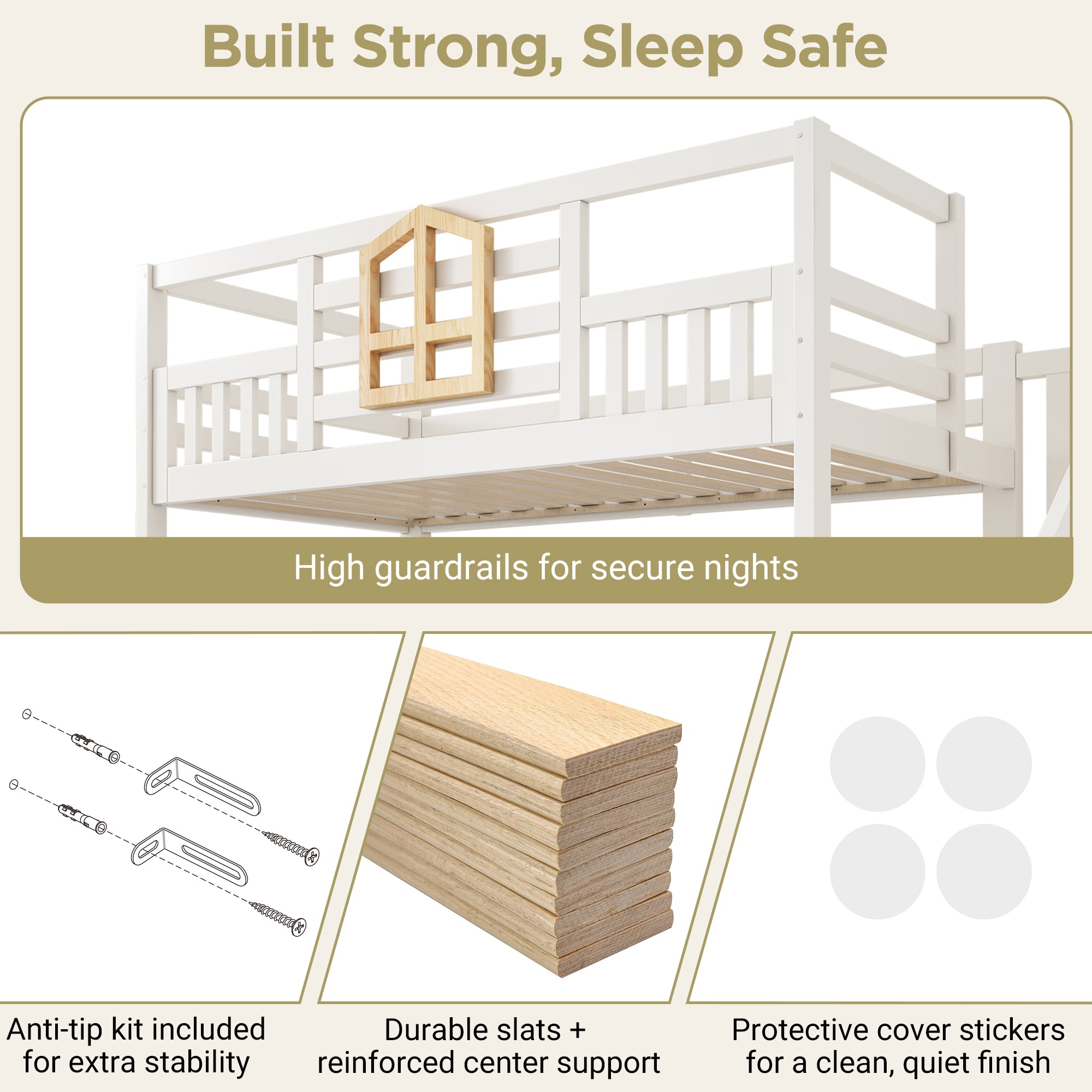 Bunk Beds for Kids, Staircase Bunk with Hydraulic Storage, Children's Bed with Storage Cube, Double Bunk Bed for Family with Multiple Children, (90+135) x 190 cm, Solid Wood, White