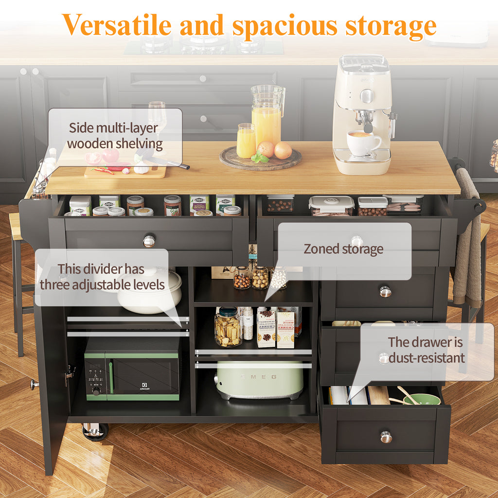 Dining trolley (134 x 46 x 92 cm), modern and simple black dining trolley, drawer-storage cabinet combination, mobile and fixed dual-use design, suitable for home kitchens, black