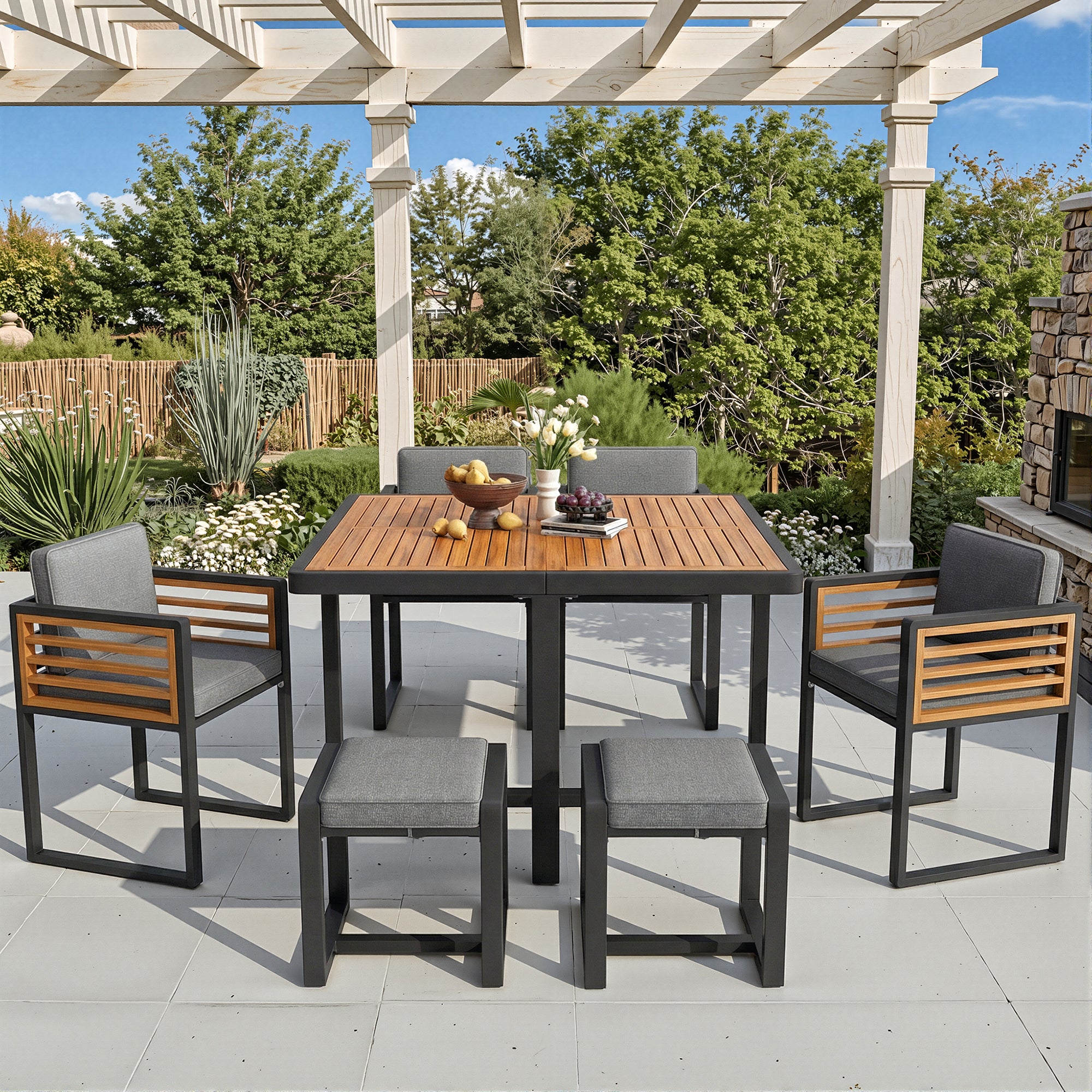 Garden furniture set, garden lounge seating group with 6 chairs and table, patio furniture/balcony furniture set for 6 people, garden furniture set/dining set, garden sofa set, high-quality solid wood