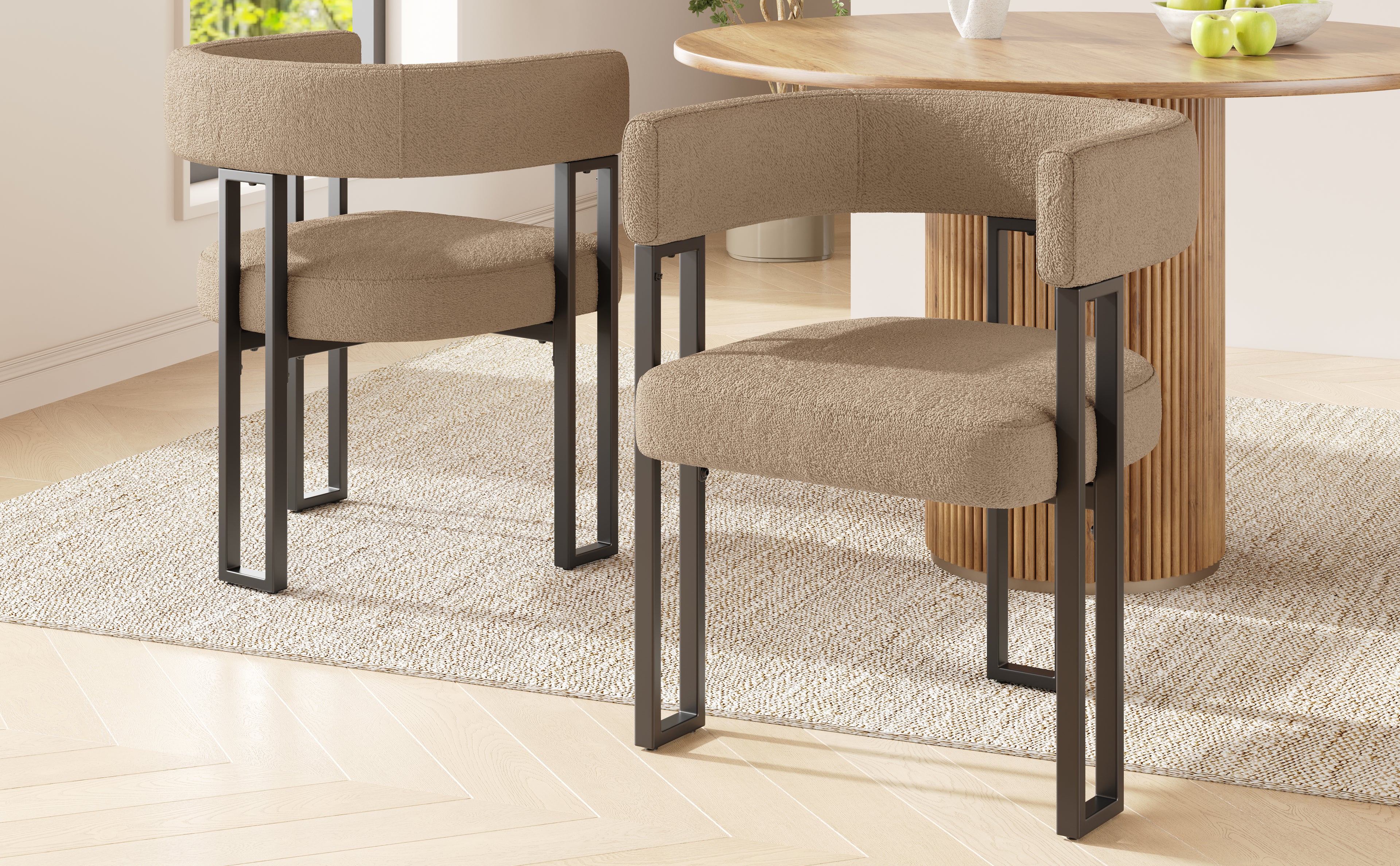 High-Quality Lamb Fleece Fabric (6 Pieces) Dining Chair Makeup Chair Dressing Chair Ergonomic Chair Lightweight Luxury Chair Curved Backrest, Beige/Brown