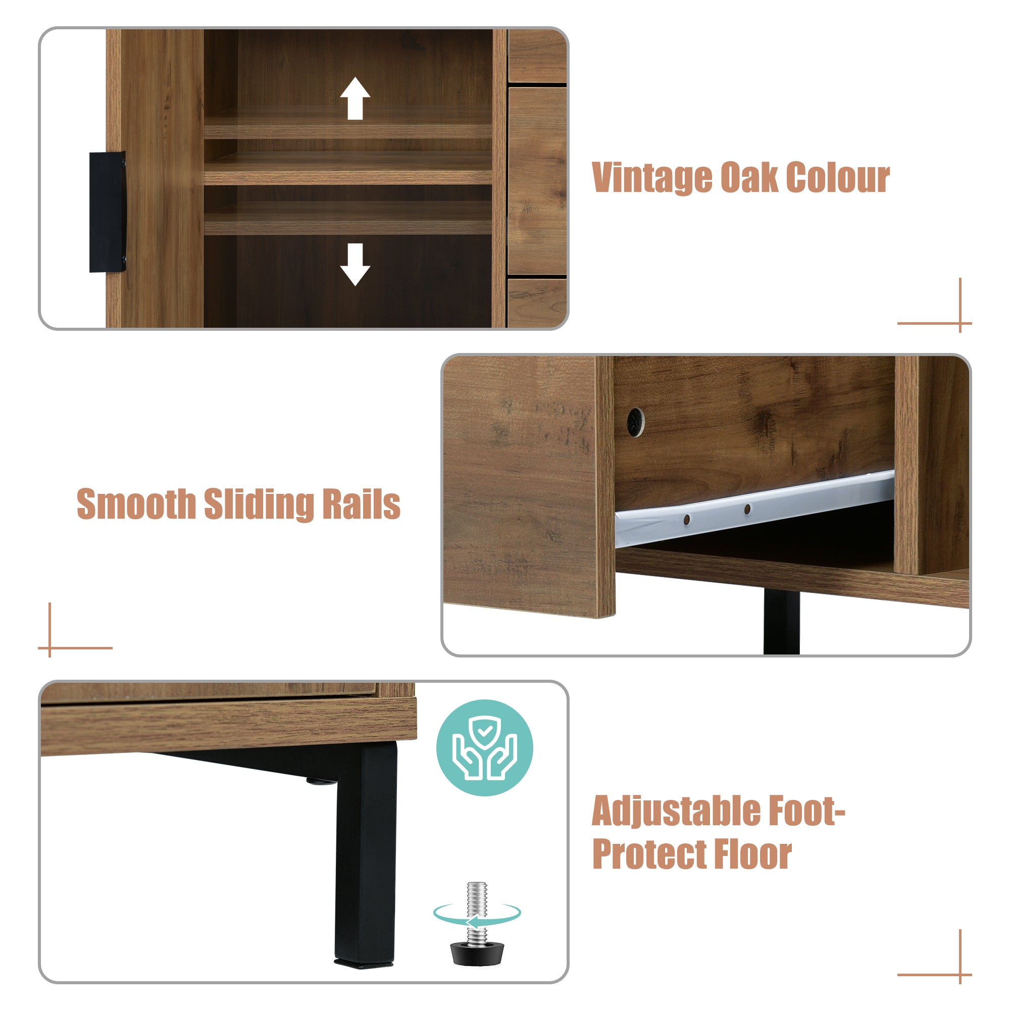  Sideboard Cabinet for Living Room, Chest of Drawers with 2 Doors and 3 Drawers, Adjustable shelf, Dark Oak, 40D x 120W x 76H cm
