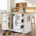 Mobile Kitchen Island Cart on Wheels - Cabinet with 2 Doors & 6 Drawers, Adjustable Width 45-75cm, White/Black
