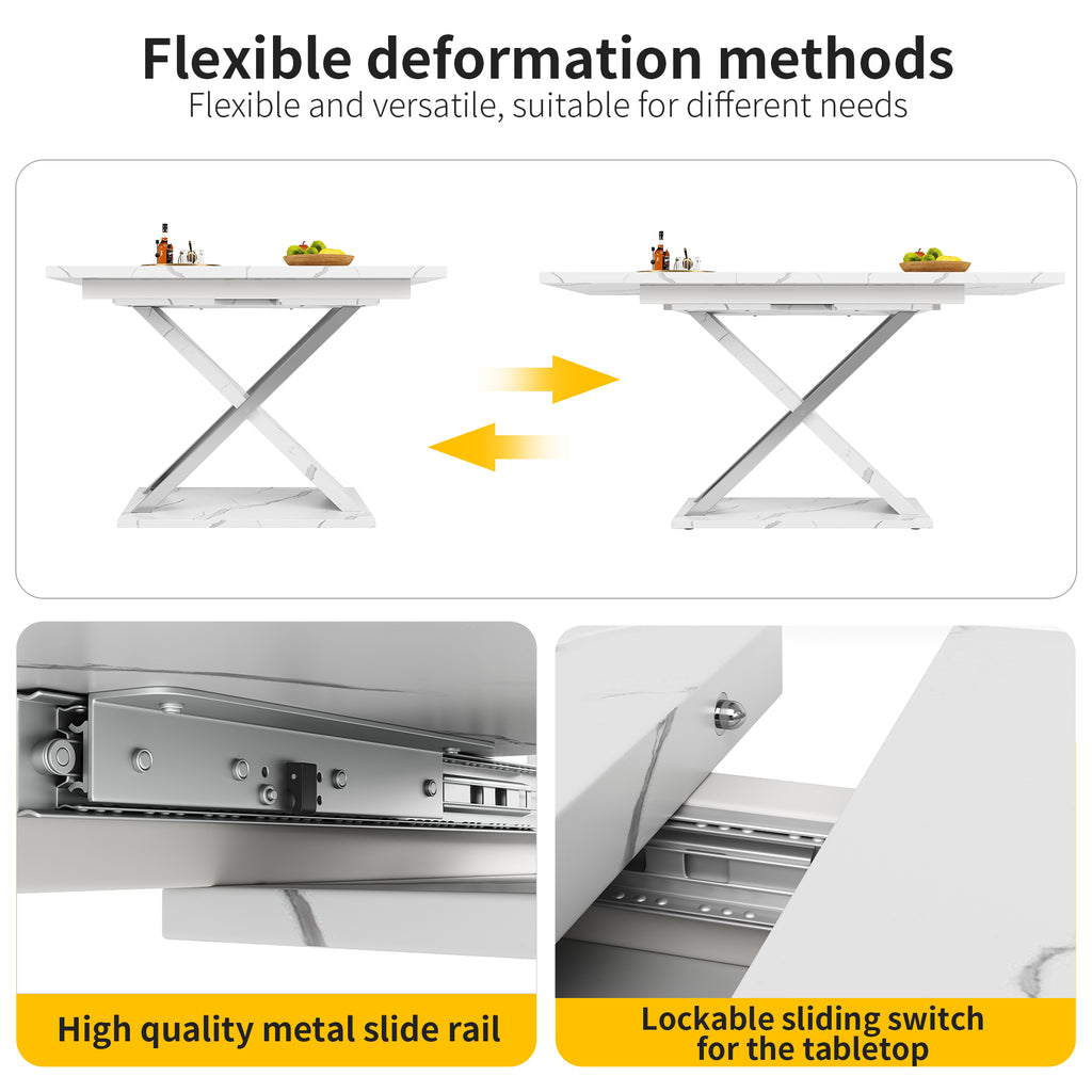 Extendable dining table (118–157 × 75 cm), kitchen/living room table, side table, dining table with cross legs, Minimalist dining table
