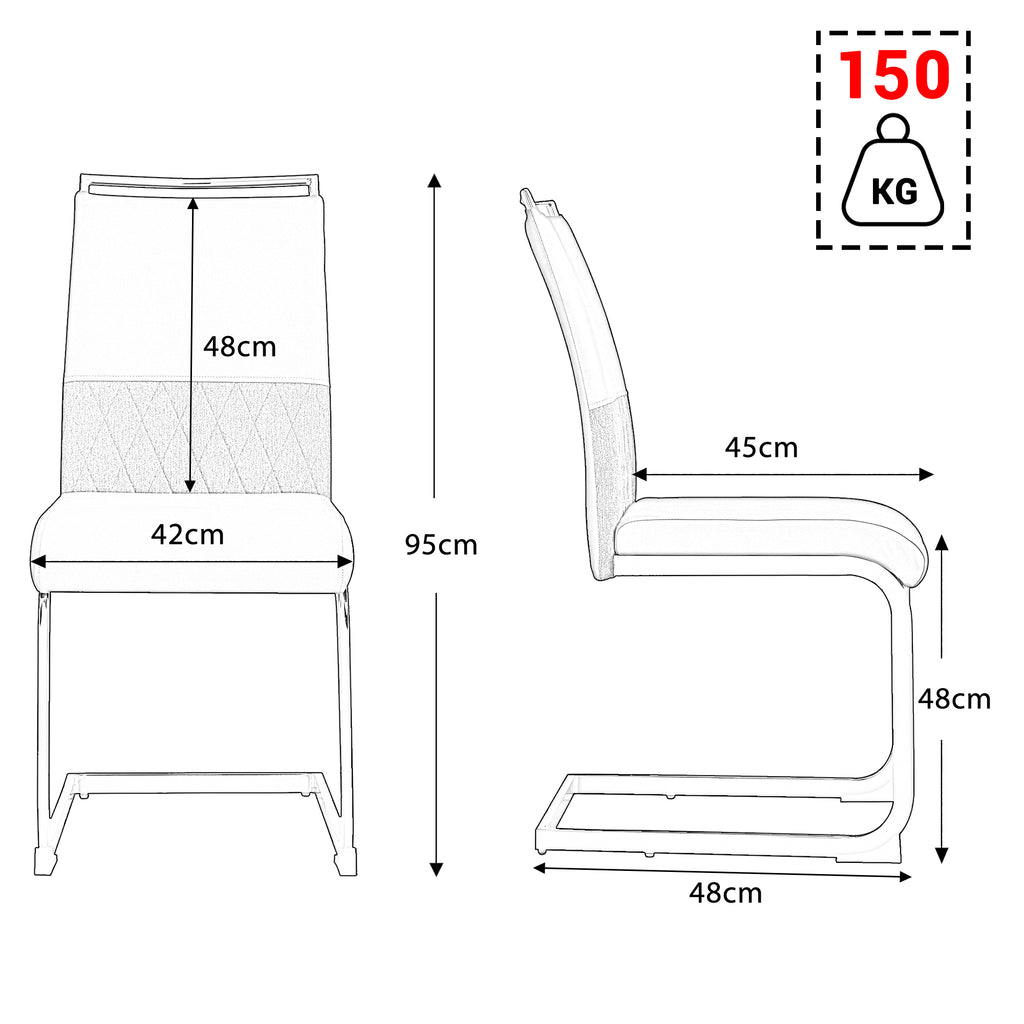 Modern dining chairs set of 2, backrest made of PU faux leather and linen, high back padded side chair, horizontal stripes backrest design for dining room, kitchen, guest office chair, white
