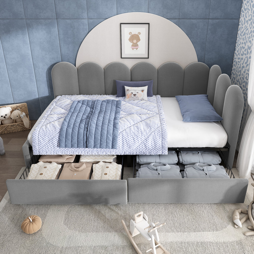 Upholstered Bed for Kids Daybed with Drawer Storage, 3FT Single Sofa Bed 90 x 190 cm, Sofa Bed for Adults and Children, Kids Bed Frame with Slatted Frame, Velvet, Grey (No Mattress)