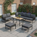 7-8 Seater Outdoor Garden Set with Height Adjustable Coffee Table and Compact Seater Stools, Corner Sofa with Polyester Rope, Weatherproof Outdoor Patio Dining Lounge Set for Balcony and Terrace, Grey