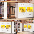360° Rotating Kitchen Island Bar Table with App Controlled LED Lights, Buffet Sideboard with 4 Drawers & Glass Cabinet, Multifunctional Dining/Work Desk for Living Room & Kitchen