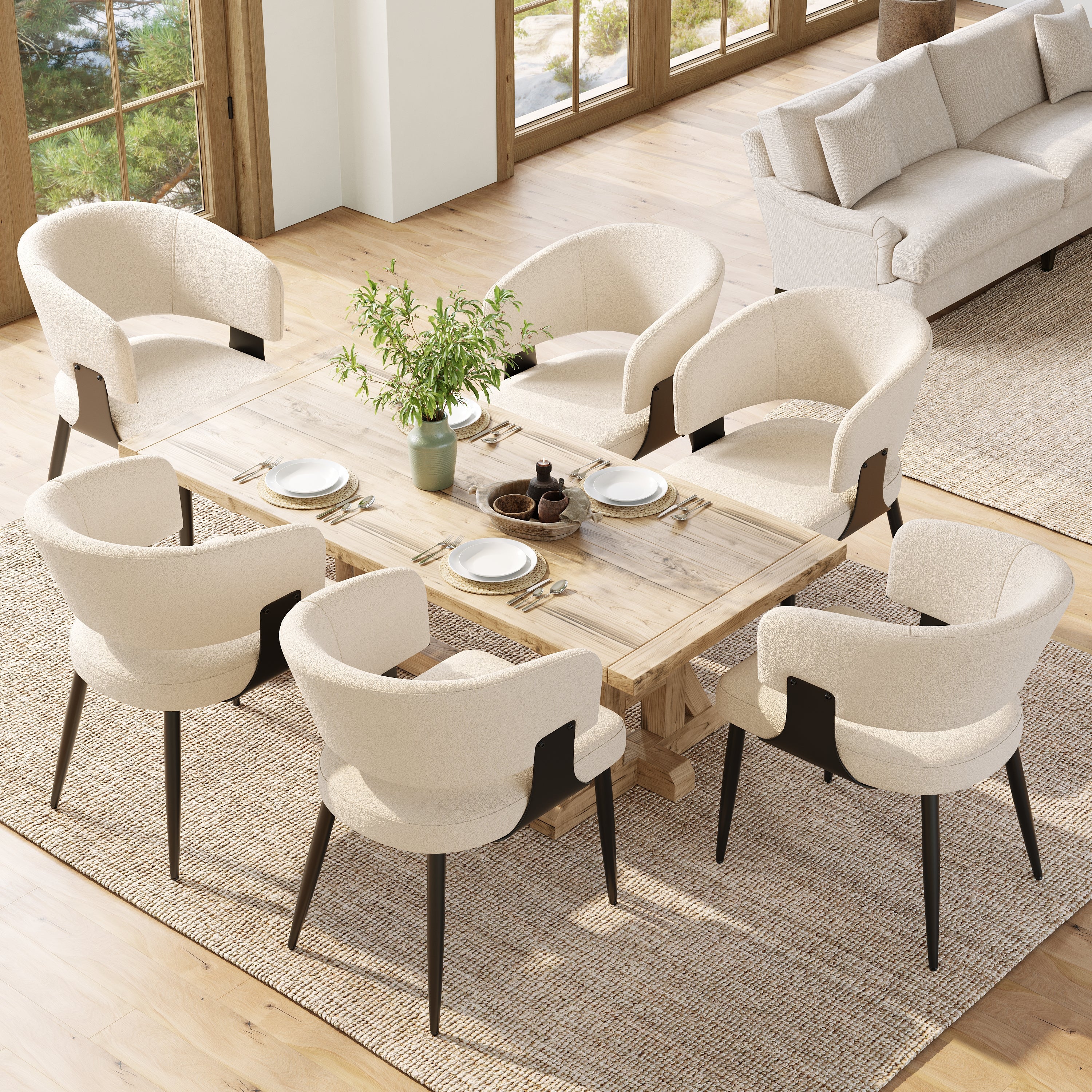 Modern Dining Chairs set of 6,Dining Room Chairs with Metal Legs – Upholstered Fabric Dining Room Chairs with Curved Backrest, Soft Cushion Seat, and Sturdy Metal Frame