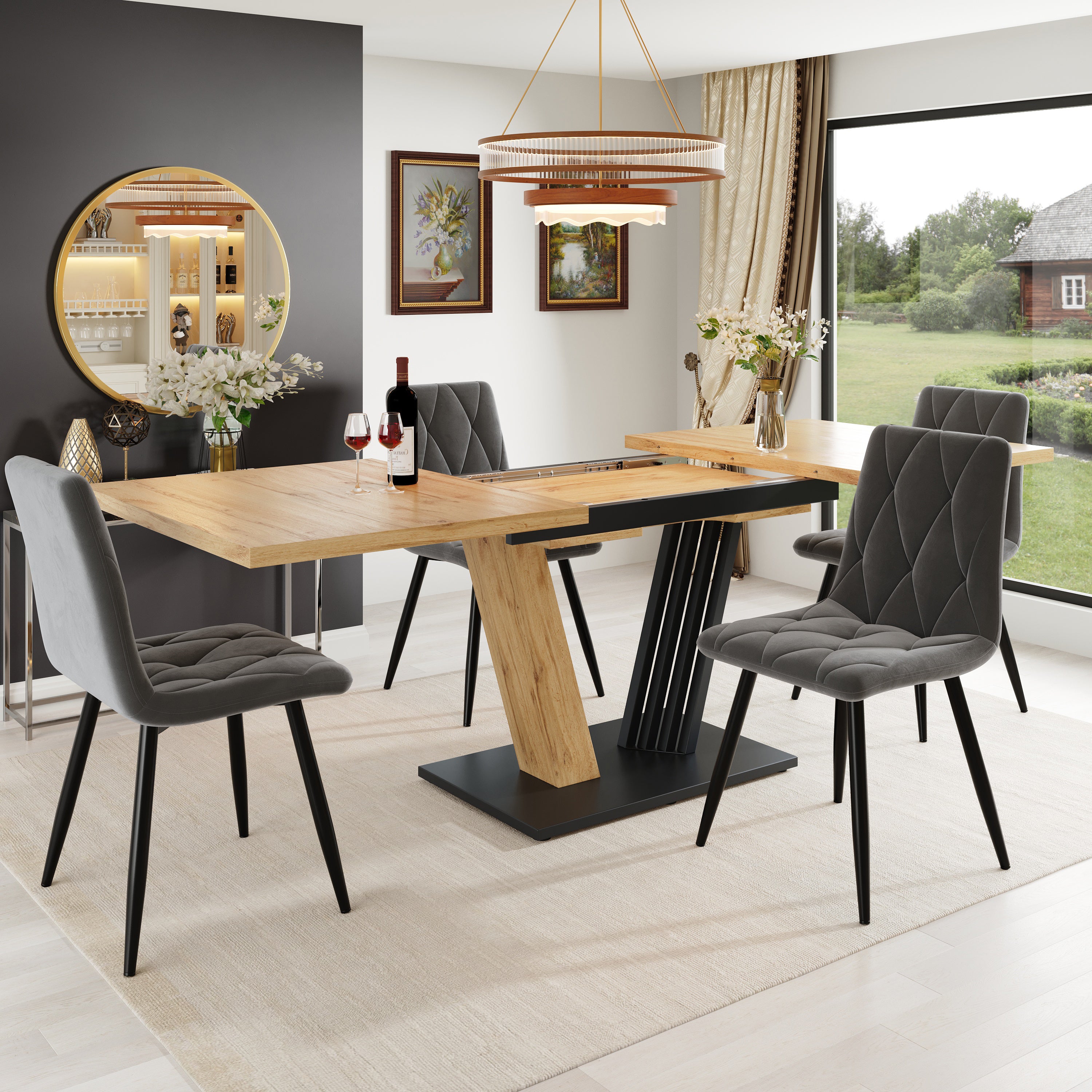 Extendable table 120-160 x 80 x 76 cm, Kitchen table, extendable to 160 cm, suitable for kitchen and living room, tabletop with wood grain finish
