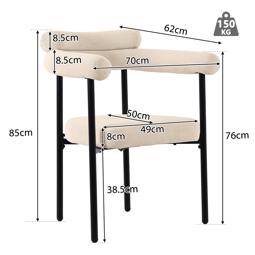 Modern Dining Chairs set of 2, Cream Faux Suede Upholstered Armchairs,Comfortable Armrest Dining Chairs for Kitchen, Dining Room, Living Room, Multiple Colour Options