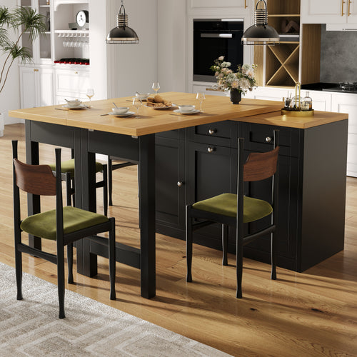 Extendable bar table with storage space, fold-out dining table with drawer and snack tray, pull-out bin holder (bin not included), space-saving design for small flats, kitchens, balconies,
Black
