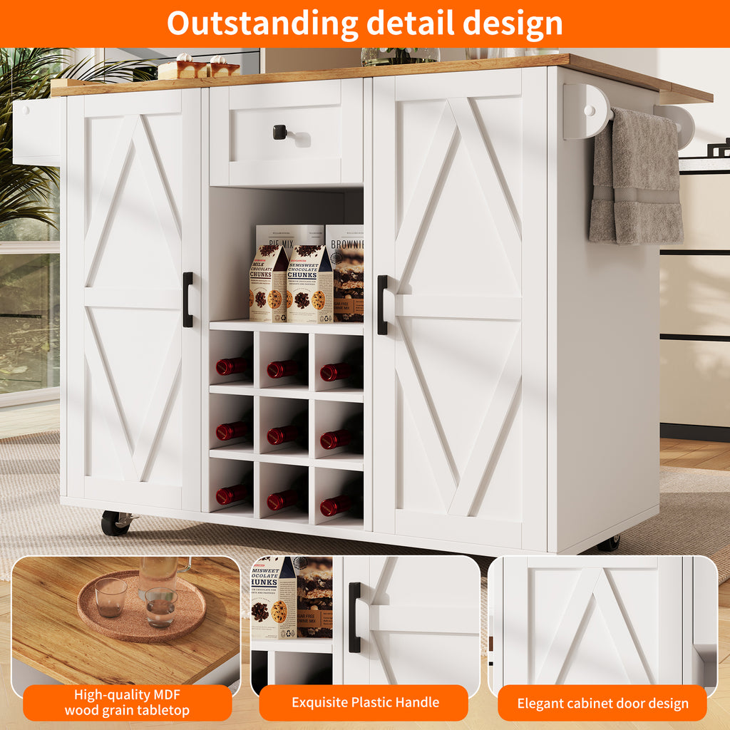 Modern kitchen island, kitchen cabinet, sideboard, serving trolley with wood grain, sideboard, multifunctional dining table with storage space, serving trolley with snack shelves and stretch function