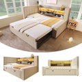 Daybed Upholstered Bed 90 x 190 cm, 3FT Single Sofa Bed with Storage, USB &Type C Charging Station, Pull out Trundle for Living Room and Bedroom, Linen, Beige (No Mattress)