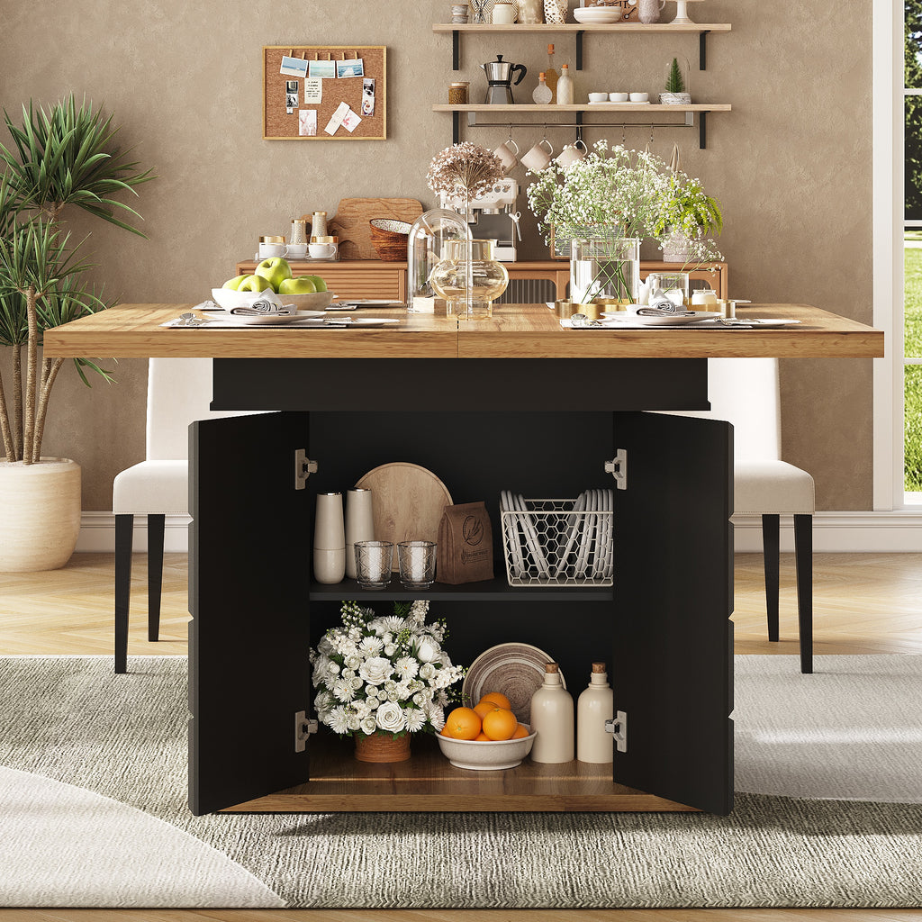 Telescopic dining table (110-140×80cm), foldable kitchen table for 4-6 people, extendable dining table, space-saving kitchen table, for kitchen and living room, table with a checked pattern
