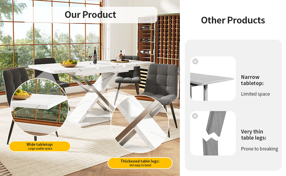 Extendable dining table (118–157 × 75 cm), kitchen/living room table, side table, dining table with cross legs, Minimalist dining table