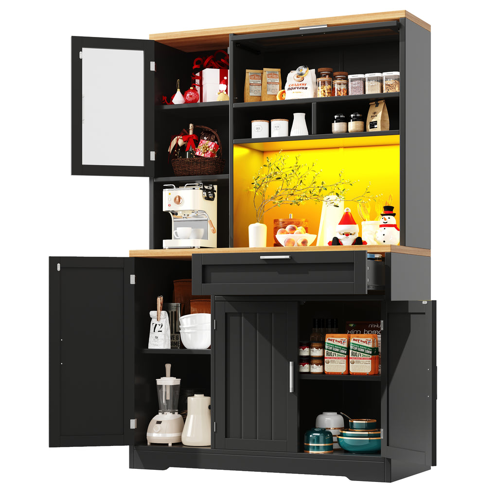 Tall Display Cabinet with LED Lighting - 104x40x180 cm Kitchen & Living Room Storage, White/Black