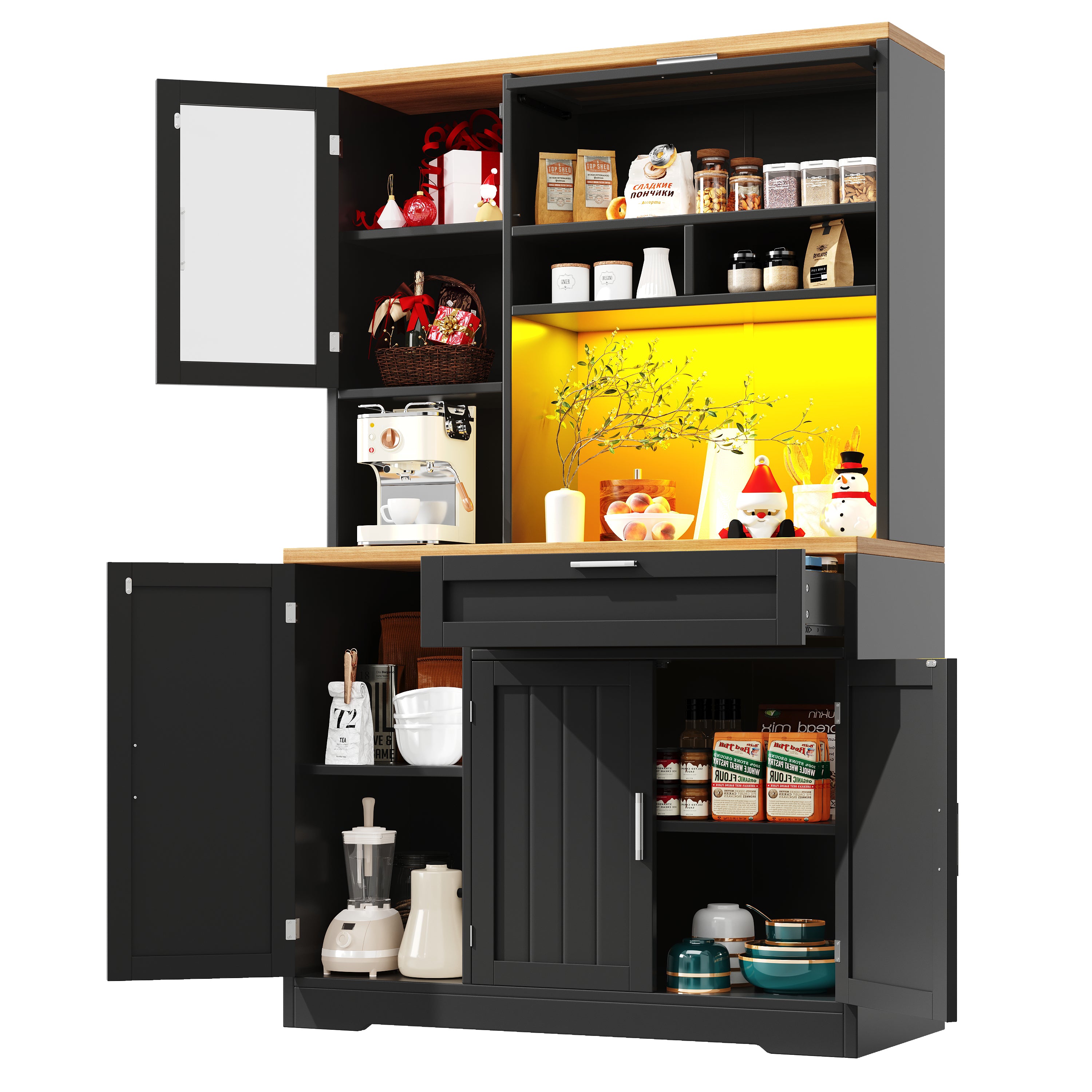 Tall Display Cabinet with LED Lighting - 104x40x180 cm Kitchen & Living Room Storage, White/Black
