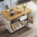 Modern kitchen island,cabinet for rubbish bins, multifunctional dining table with storage space, serving trolley with snack shelves and stretch function cabinets, white(Excluding the dustbin)