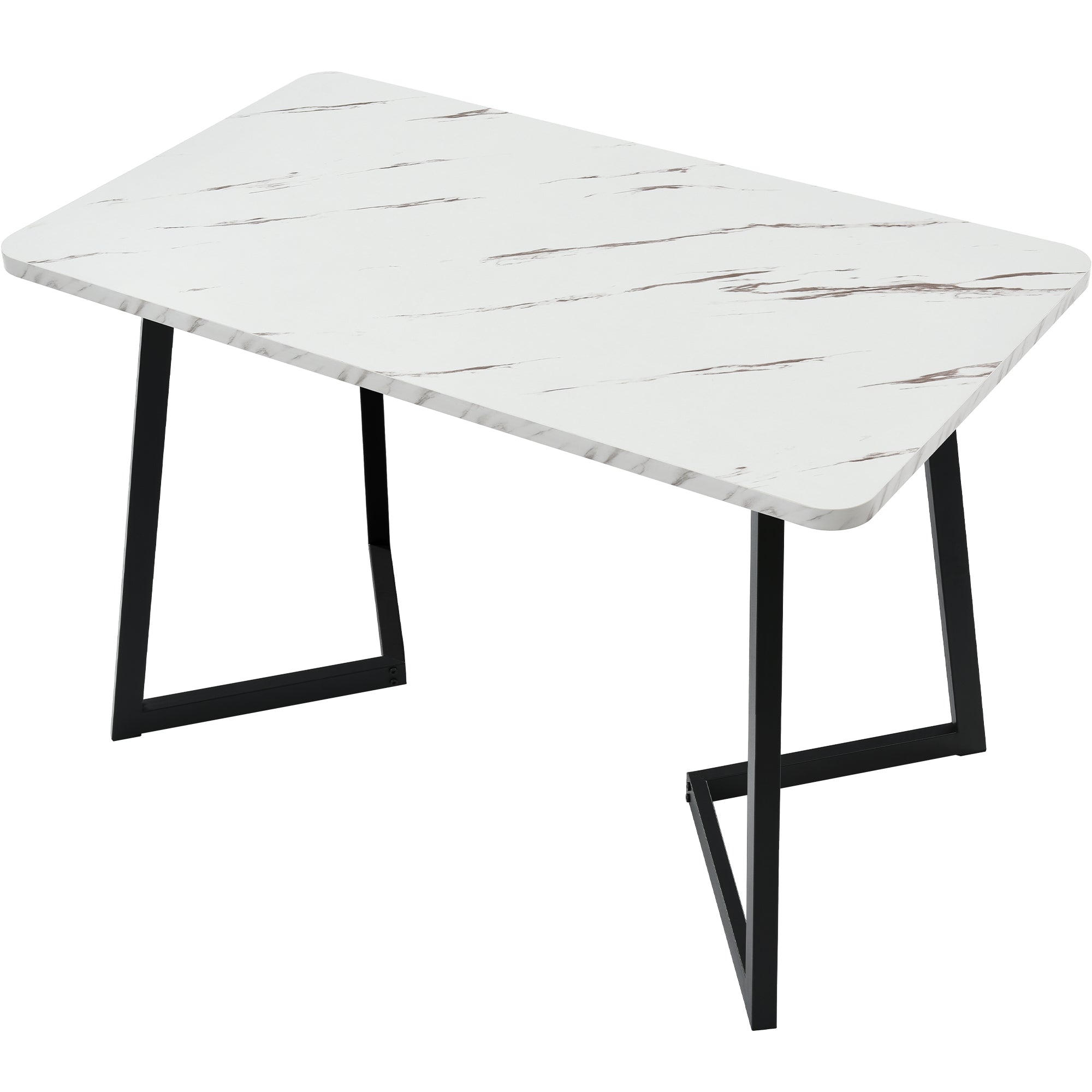 117x68cm Dining Table,(1-St), Metal Frame Rectangular Dining Table Modern Marble Pattern Kitchen Table with Metal Legs for Dining Room Living Room, Black/White