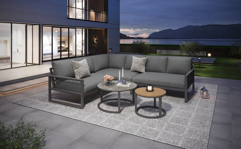 Outdoor garden lounge set, furniture set for 6-7 people, corner sofa with galvanized iron frame, adjustable legs, includes all seat and back cushions, grey