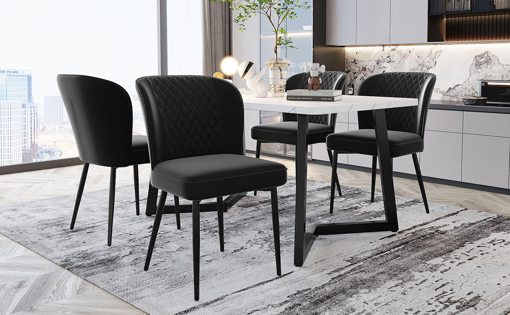 Velvet  dining chair (4 pcs), black, Modern Vanity Chair Kitchen Accent Occasional Chair with Metal Legs for Dining Room Living Room,upholstered chair  with backrest,seat in velvet metal frame
