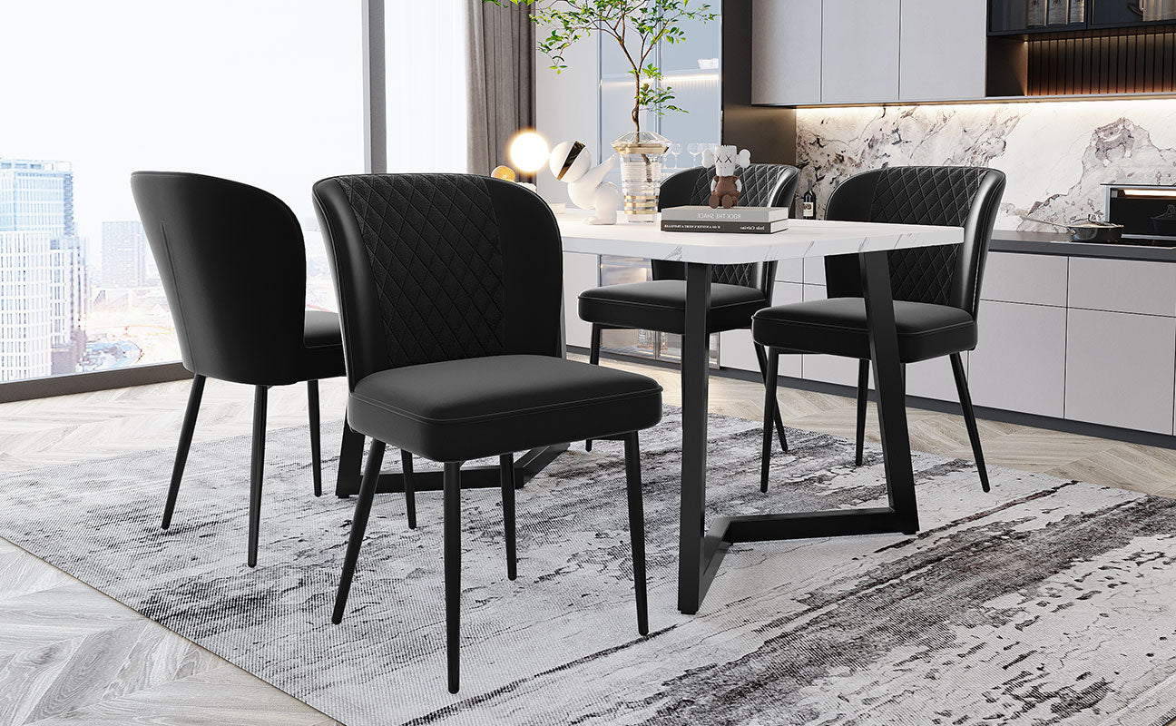 Velvet  dining chair (4 pcs), black, Modern Vanity Chair Kitchen Accent Occasional Chair with Metal Legs for Dining Room Living Room,upholstered chair  with backrest,seat in velvet metal frame