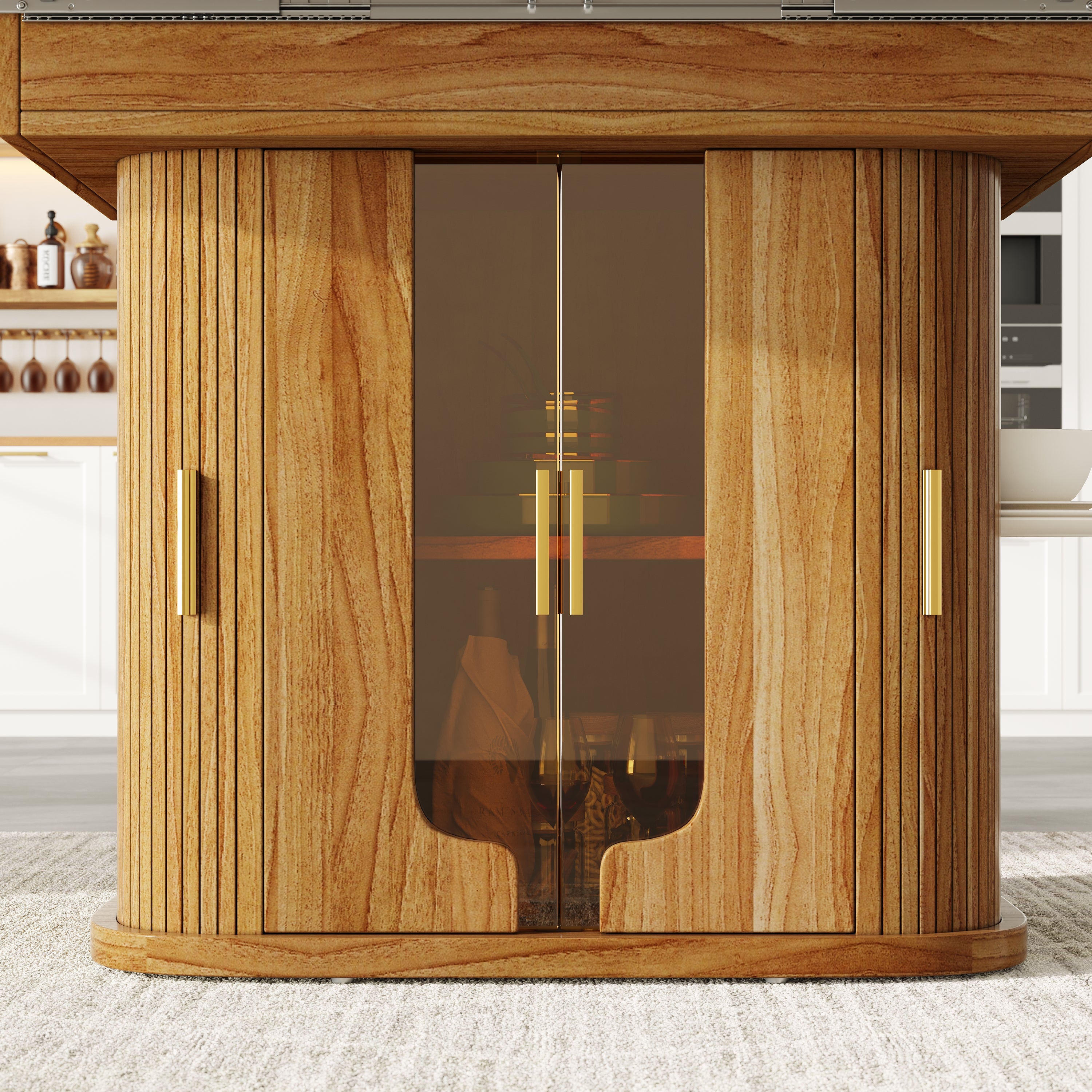 Extendable dining table, dining room table, kitchen table, round dining table, extends to oval, 118-158 cm, seats up to 6 people, dining table with glass doors, Walnut