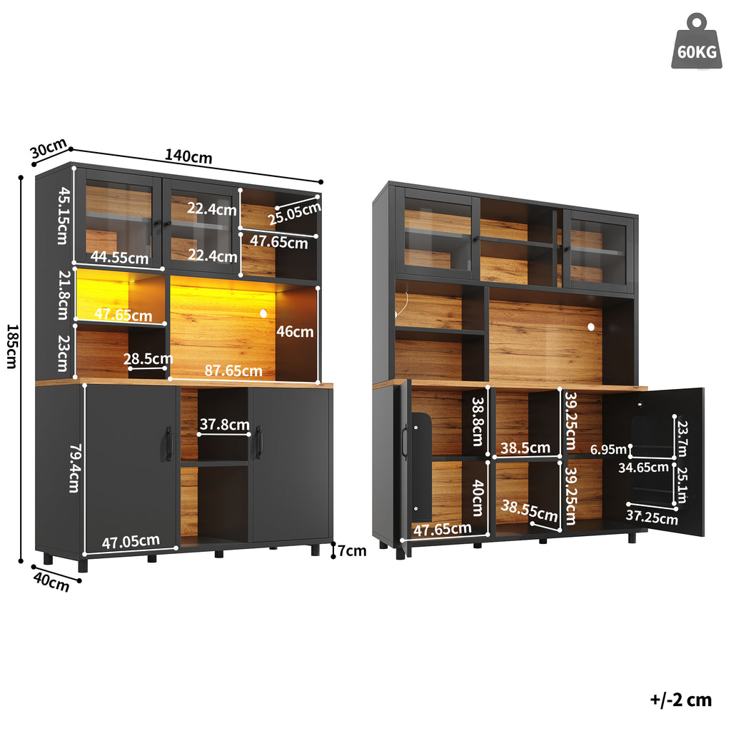 Tall cabinets for the living room, kitchen cabinet, dining room cabinet, cabinets with LED lighting, cabinet door with snack shelf, retro style, black