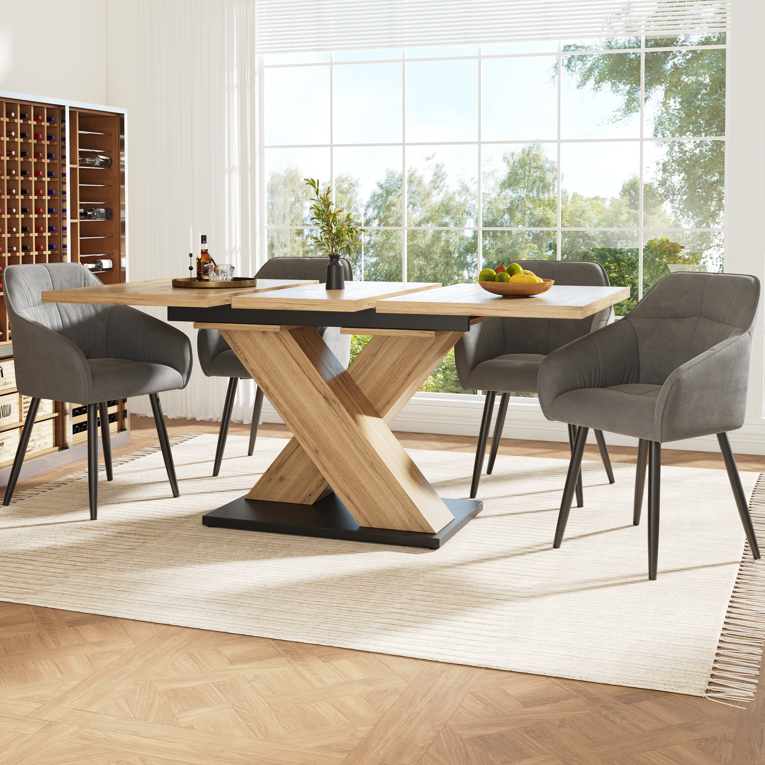 Dining table telescopic table (119-158.5×80 cm), kitchen table, extendable table, extendable to 119-158.5 cm with the help of internal inserts, for kitchen and living room, wood-coloured