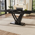 Dining table Telescopic table (120-160*75cm), extendable table, extendable to 120-160cm with the aid of internal insert panels, for kitchen and living room, dining table with black marble pattern