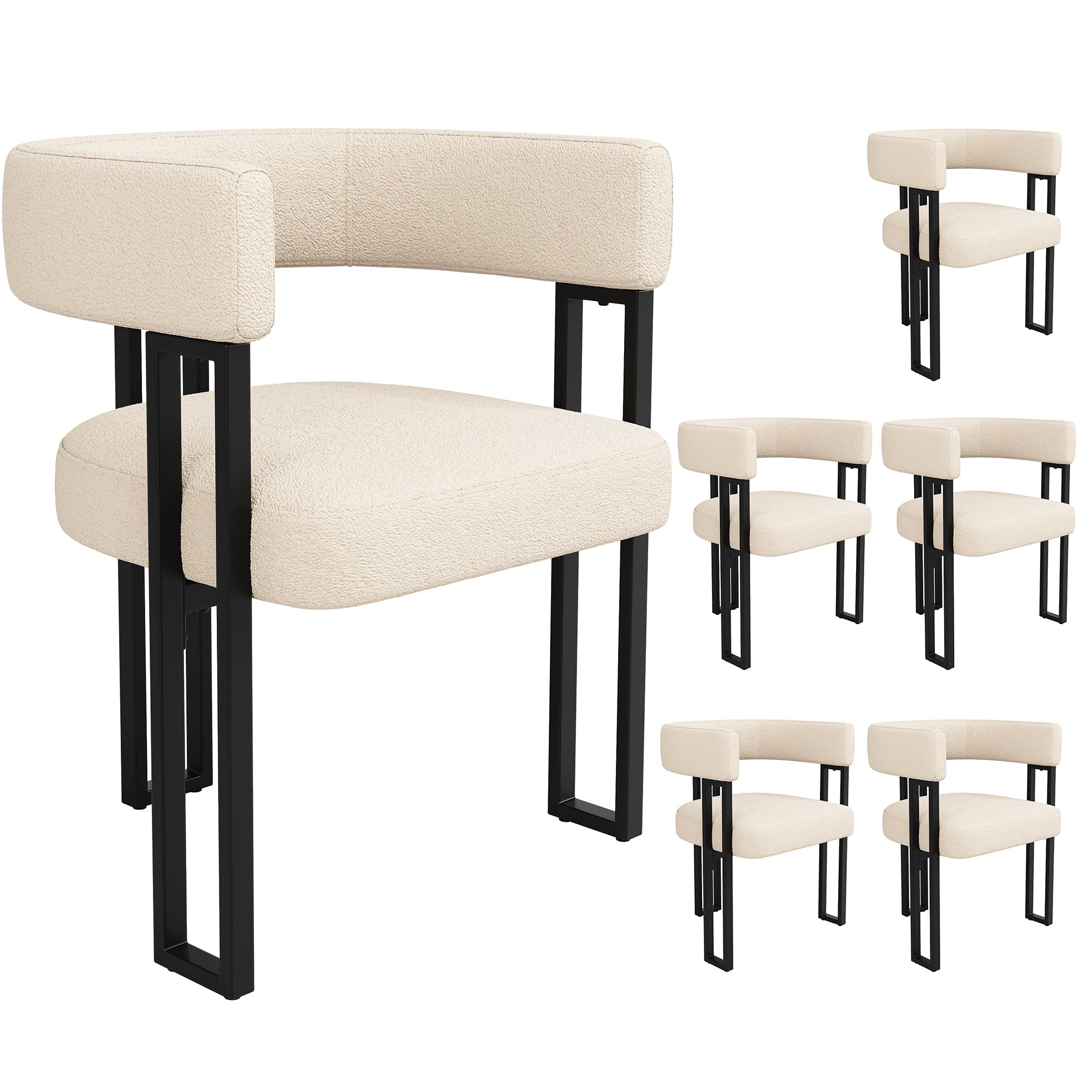 High-quality fabric (6-piece set) dining chairs, dressing chairs, ergonomic chairs, lightweight luxury chairs with curved backrest, beige