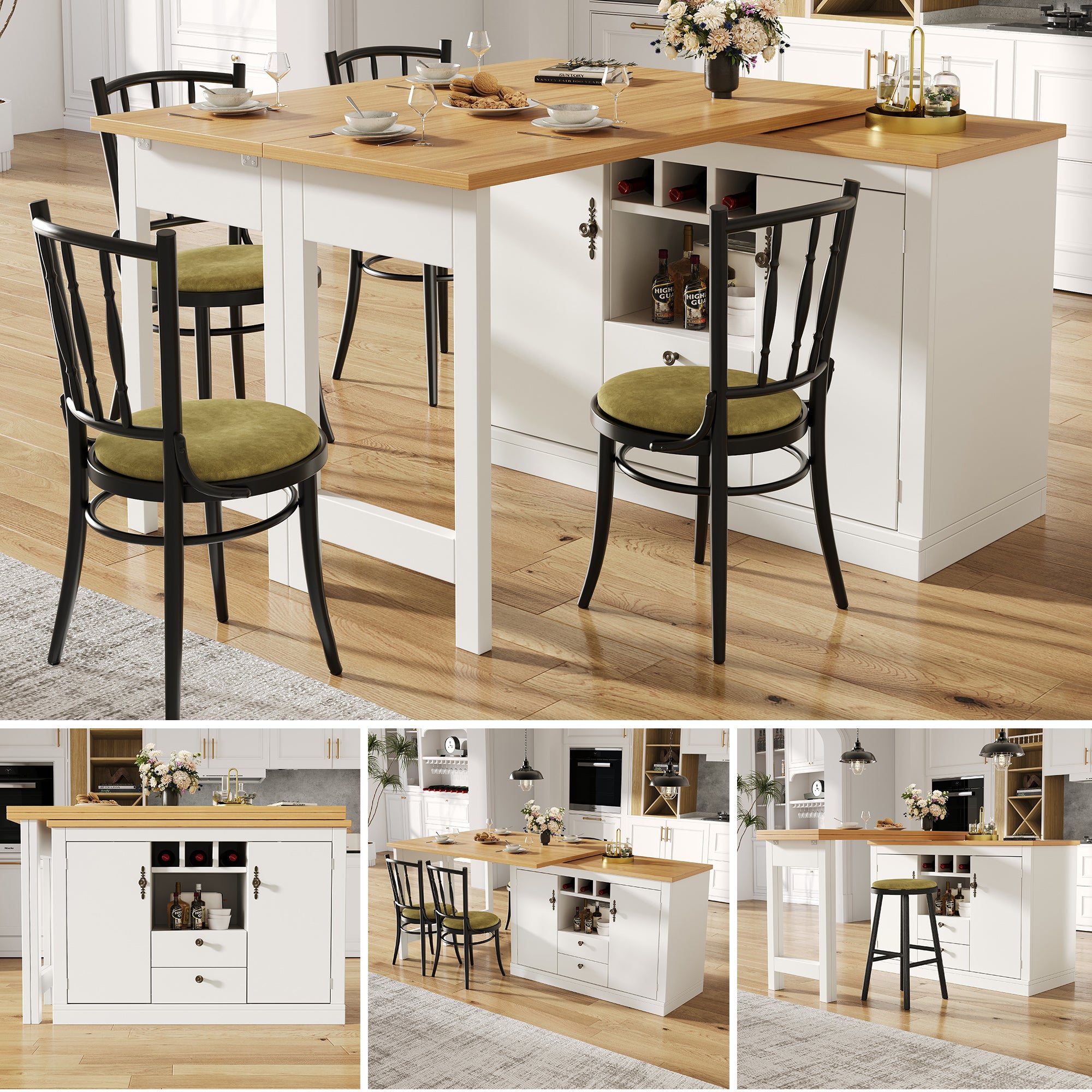 High-quality extendable bar table with 360° swivel function and storage space, adjustable length from 120-180 cm, living room, dining room, home office, black extendable designer bar table, white