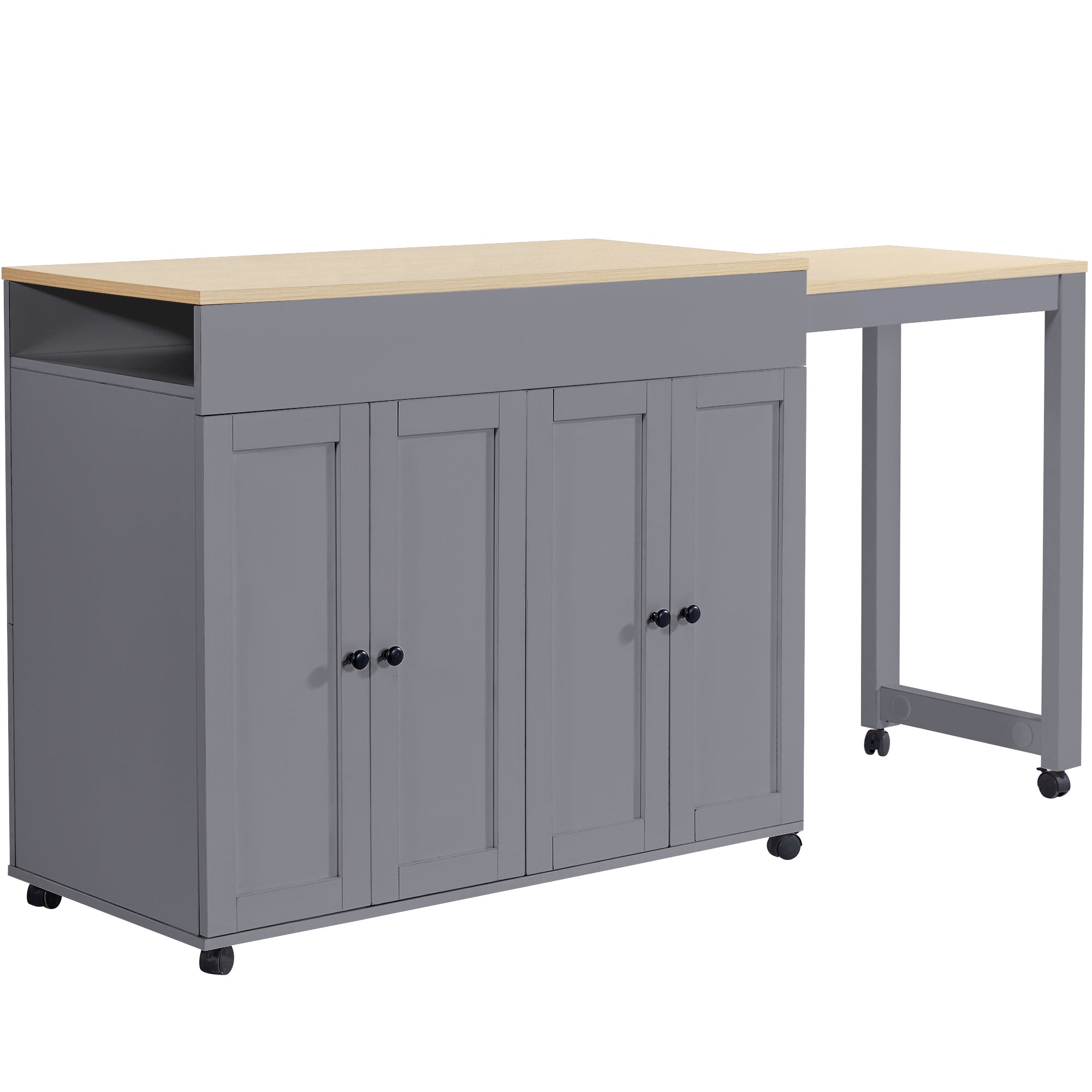 Modern Extendable Bar Table (118-180×50×94cm), Extendable Dining Table with Storage, with Six Shelves, Standing Table Bistro Table, for Dining Room, Use as Living Room Room Divider, White/Gray