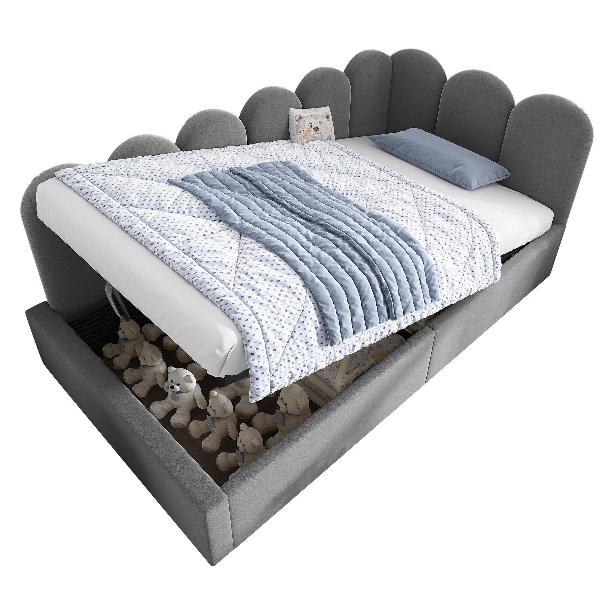 Upholstered Bed Daybed with Storage, 3FT Single Sofa Bed 90 x 190 cm, Daybed with Hydraulic Storage, Bed Frame with Metal Slatted Frame, Velvet, Grey (No Mattress)