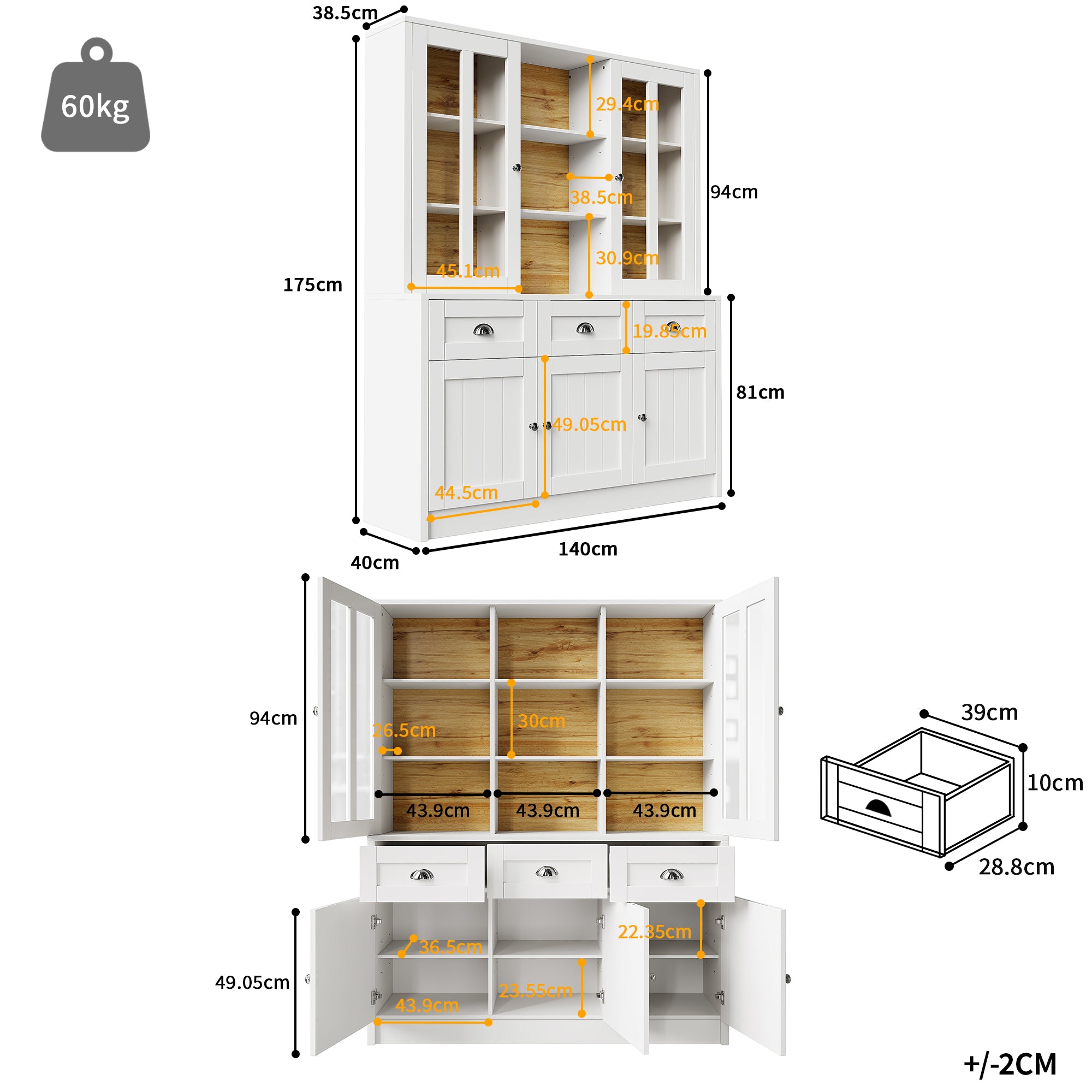 Tall Cabinets for Living Room (140×38.5×175cm), Display Cabinet, Kitchen Cabinet, Dining Room Cabinet with Drawers, Modern Minimalist Tall Cabinet, Freestanding Display Cabinet, White