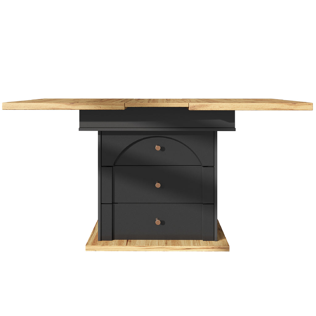 Telescopic dining table (110-140×80 cm), foldable kitchen table for 4-6 people, extendable dining table, space-saving kitchen table, for kitchen and living room, minimalist cabinet door design, black