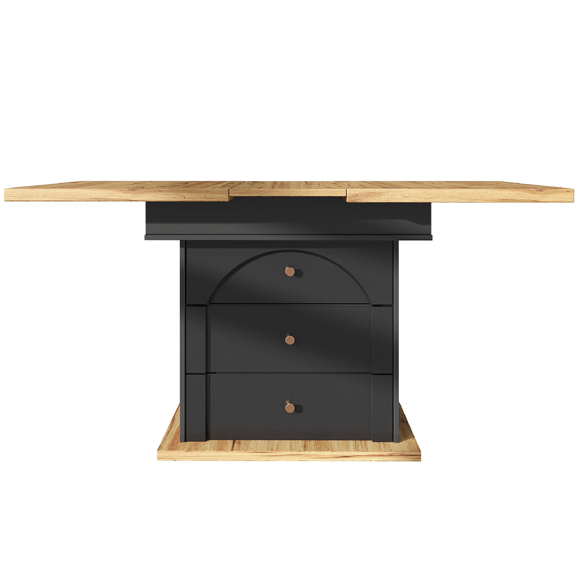 Telescopic dining table (110-140×80 cm), foldable kitchen table for 4-6 people, extendable dining table, space-saving kitchen table, for kitchen and living room, minimalist cabinet door design, black